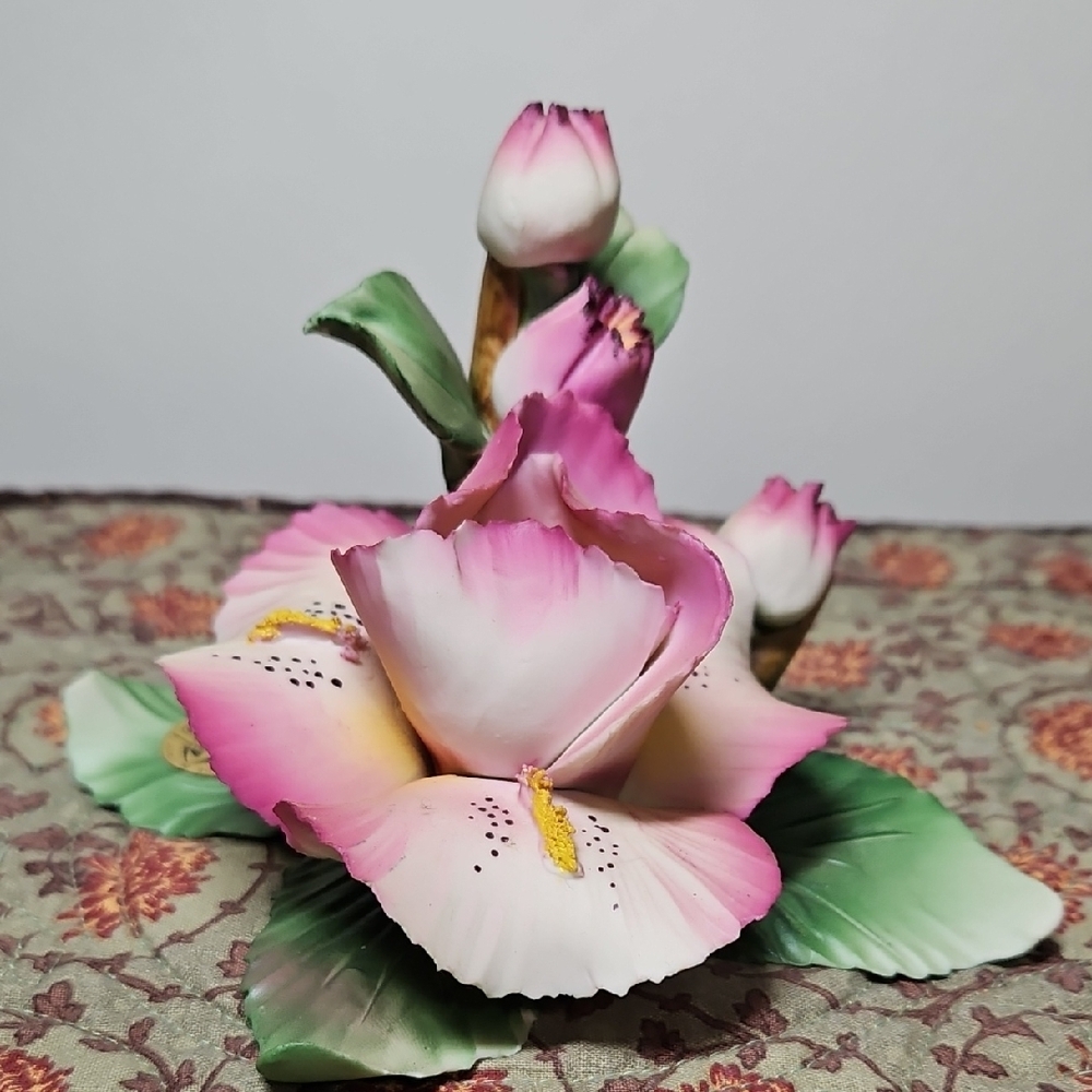 Pink and Green Ceramic Floral Decor Accent